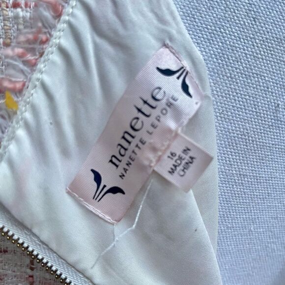 NANETTE LEPORE PASTEL TWEED FRAYED EDGE FLOUNCE DRESS PINK COPPER THREAD SIZE 16 - Picture 8 of 16